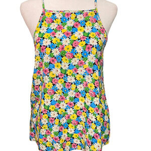 modcloth Young Threads Tank Floral Camisole Top Square Neck Green Blue Size S